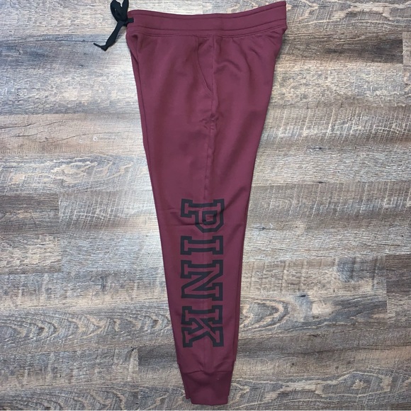 Victoria’s Secret PINK Burgundy/Black Sweatpants Jogging Pants New with Tags - Picture 6 of 8